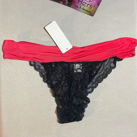 3 Piece Black & Coral Bra & Panties Lingerie Set - Picture 8 of 10